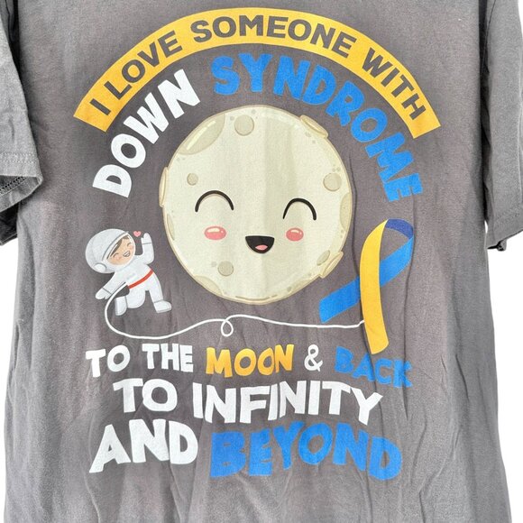 Mens L T-Shirt "I Love Someone With Down Syndrome To The Moon & Back" Gray SS - Picture 2 of 6